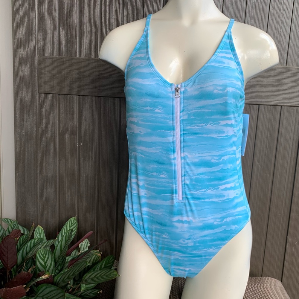 NWT Hurley one piece zip up back cut out one piece swim suit tie dye wave stripe